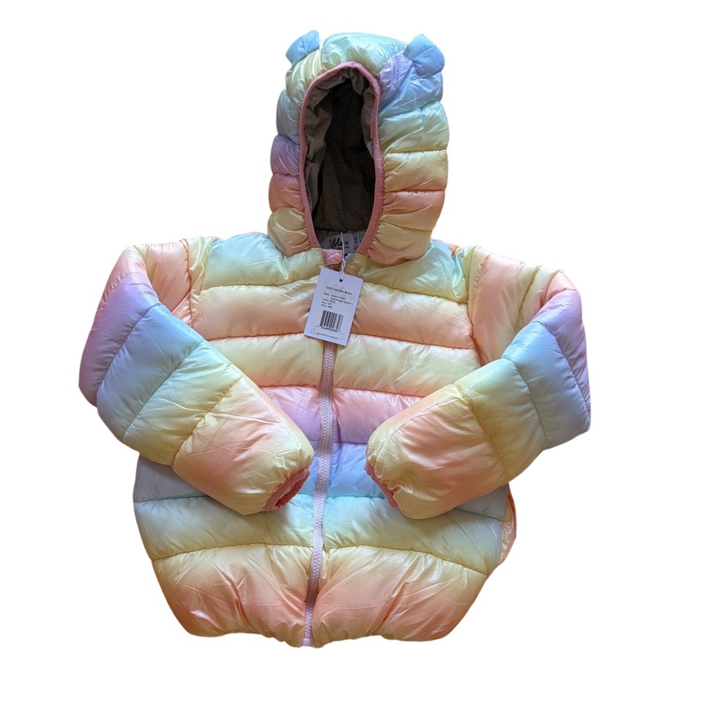 Lola and Boys Kids Ombre Puffer Jacket Pastel Rainbow‎ Bear Ears 10T Kawaii Coat